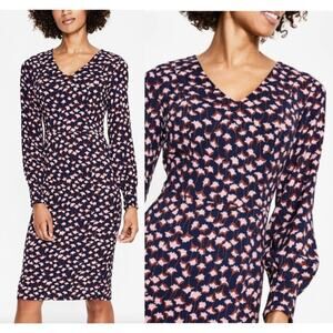 Boden Hannah Navy Long Sleeve Floral Sheath Dress *Long*